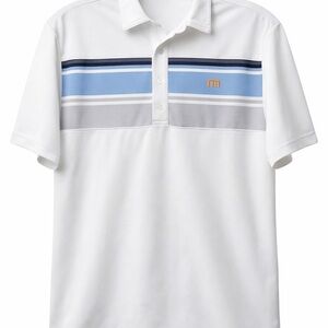 Travis Mathew White Polo with Blue and Gray Accents